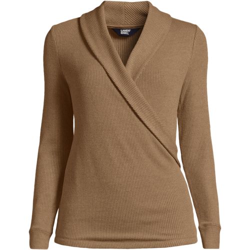 Women's Long Sleeve Brushed Rib Wrap Top, Front