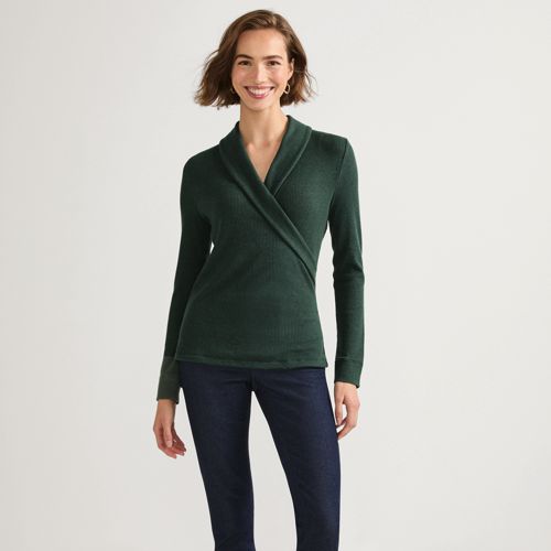 Women's Long Sleeve Brushed Rib Wrap Top, Front