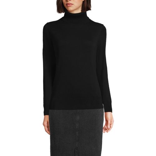 Lands' End Feinstrick-rollkragenpullover Aus Baumwolle, Damen, Größe:32-34 Regular, Schwarz, Baumwolle, By Lands' End 