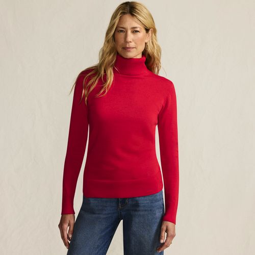  Lands' End Feinstrick-rollkragenpullover Aus Baumwolle, Damen, Größe:32-34 Regular, Rot, Baumwolle, By Lands' End 