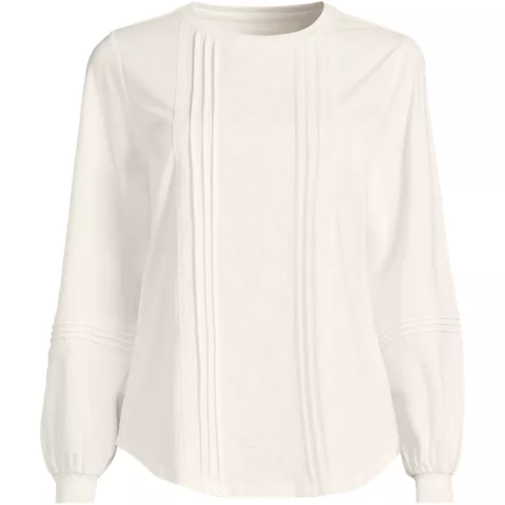 Women's Long Sleeve Lightweight Jersey Pintuck Embroidery Top - primary