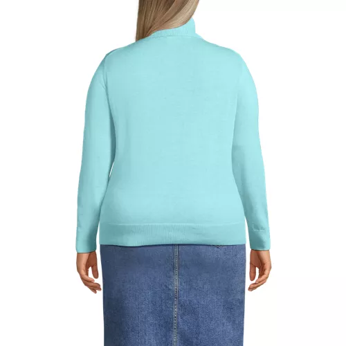Women's Plus Size Fine Gauge Cotton Turtleneck Sweater, Back