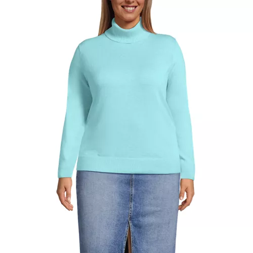 Women's Plus Size Fine Gauge Cotton Turtleneck Sweater, Front