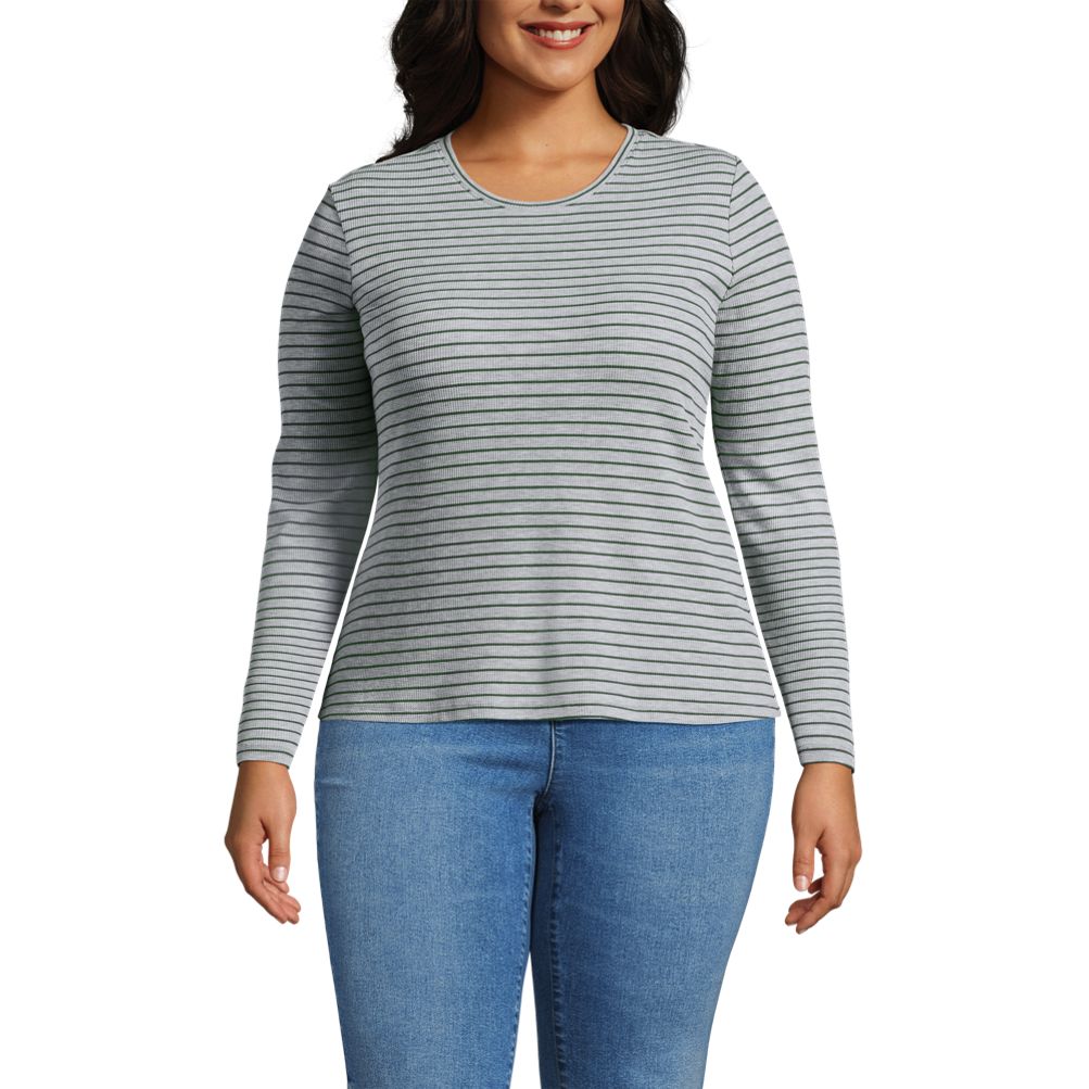 Women's Plus Size Lightweight Waffle Long Sleeve Crew Neck T-Shirt