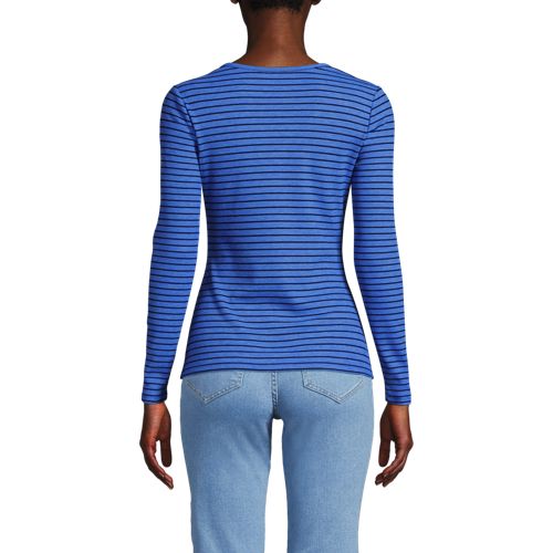 Women's Lightweight Waffle Long Sleeve Notch Neck T-Shirt, Back