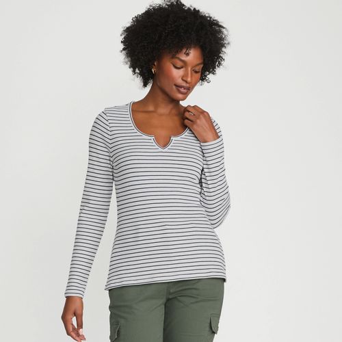 Women's Lightweight Waffle Long Sleeve Notch Neck T-Shirt, Front