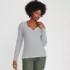 Women's Lightweight Waffle Long Sleeve Notch Neck T-Shirt, Front
