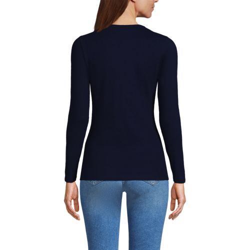  Lands' End Langarmshirt Aus Mikrofeinem Baumwollripp, Damen, Größe:32-34 Petite, Blau, Baumwolle/elasthan, By Lands' End 
