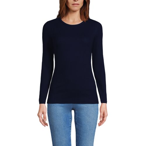  Lands' End Langarmshirt Aus Mikrofeinem Baumwollripp, Damen, Größe:32-34 Petite, Blau, Baumwolle/elasthan, By Lands' End 