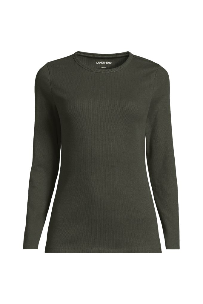 Lands' End Women's Plus Size Long Sleeve Micro Rib T-shirt In Green
