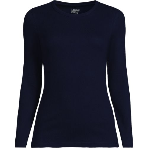 Womens Long Sleeve Micro Rib Top, Women, size: 3X, plus, Blue, Cotton/Spandex, by Lands' End