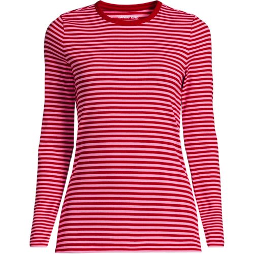 Womens Long Sleeve Micro Rib Top, Women, size: 3X, plus, Red, Cotton/Spandex, by Lands' End