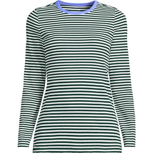 Womens Long Sleeve Micro Rib Top, Women, size: 1X, plus, Green, Cotton/Spandex, by Lands' End