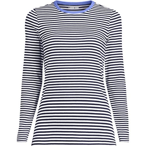 Womens Long Sleeve Micro Rib Top, Women, size: 3X, plus, Blue, Cotton/Spandex, by Lands' End