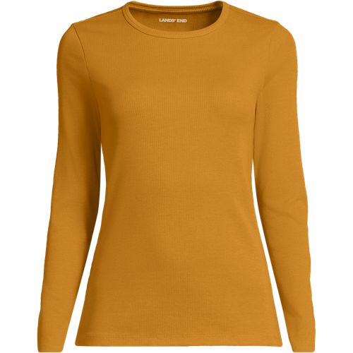Womens Long Sleeve Micro Rib Top, Women, size: 2X, plus, Yellow, Cotton/Spandex, by Lands' End