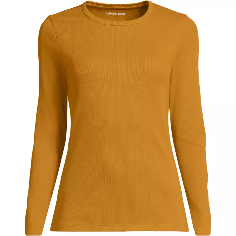 Women's Petite Long Sleeve Micro Rib T-Shirt, Front