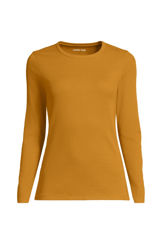 Lands' End Women's Plus Size Long Sleeve Micro Rib T-shirt In Yellow
