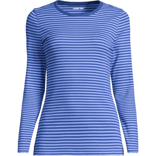Womens Long Sleeve Micro Rib Top, Women, size: 3X, plus, Blue, Cotton/Spandex, by Lands' End