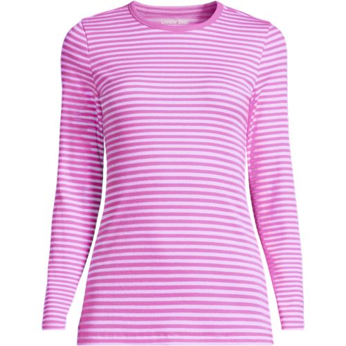 Womens Long Sleeve Micro Rib Top, Women, size: 1XL, plus, Pink, Cotton/Spandex, by Lands' End