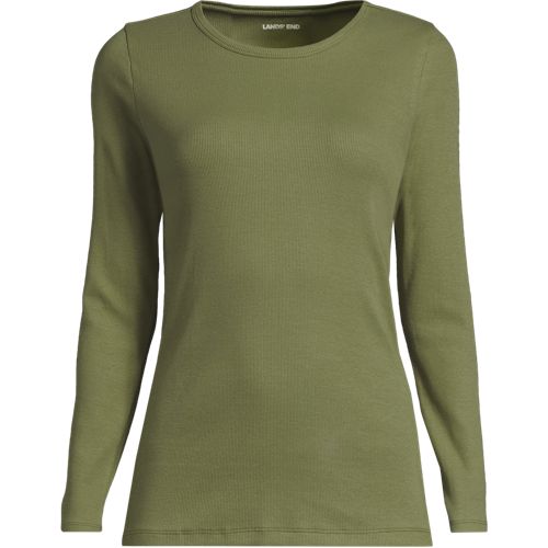  Lands' End Langarmshirt Aus Mikrofeinem Baumwollripp, Damen, Größe:40-42 Petite, Grün, Baumwolle/elasthan, By Lands' End 
