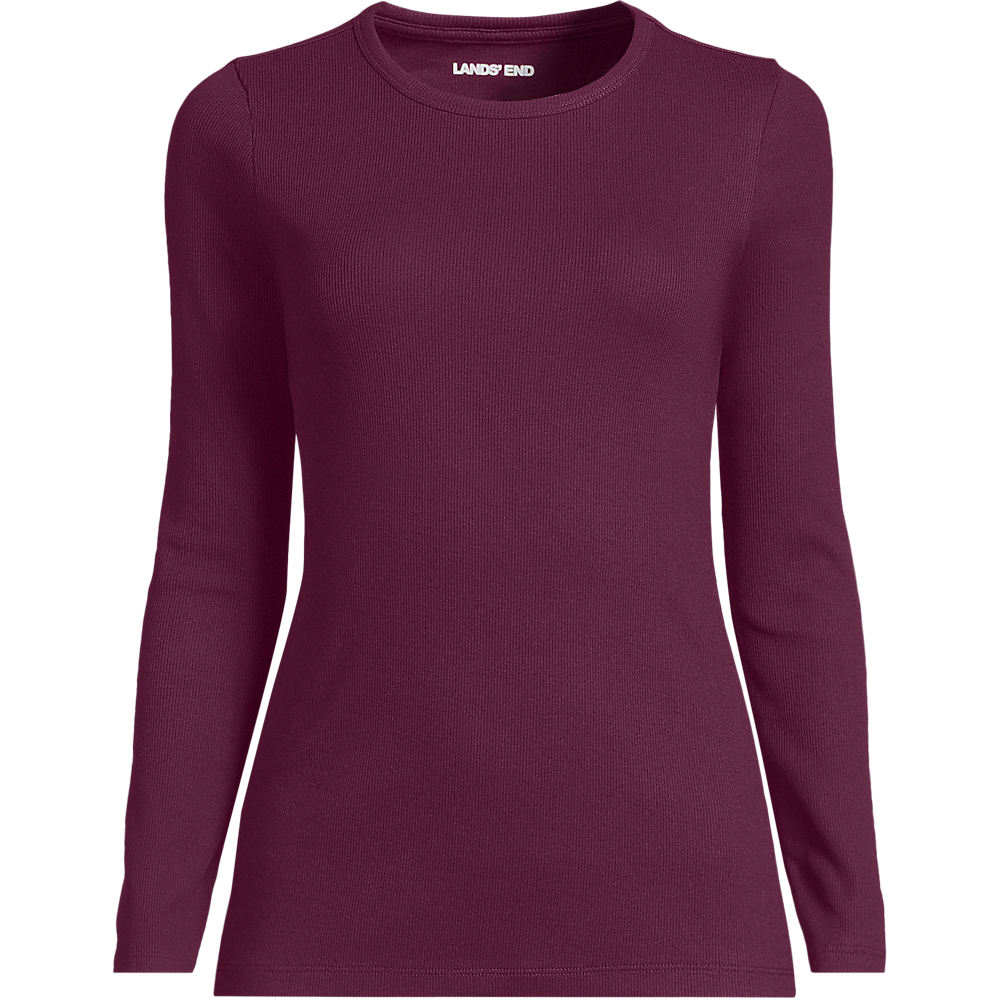Womens Long Sleeve Micro Rib Top, Women, size: S, regular, Purple, Cotton/Spandex, by Lands' End