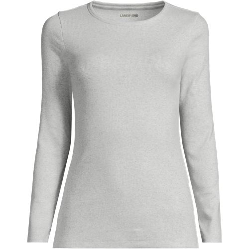 Womens Long Sleeve Micro Rib Top, Women, size: 2X, plus, Grey, Cotton/Spandex, by Lands' End