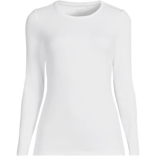 Womens Long Sleeve Micro Rib Top, Women, size: 20, regular, White, Cotton/Spandex, by Lands’ End