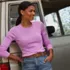 Women's Long Sleeve Micro Rib T-Shirt, alternative image