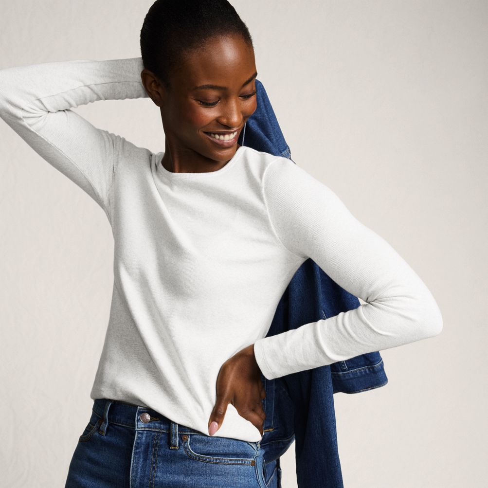 Women's Long Sleeve Micro Rib T-Shirt | Lands' End