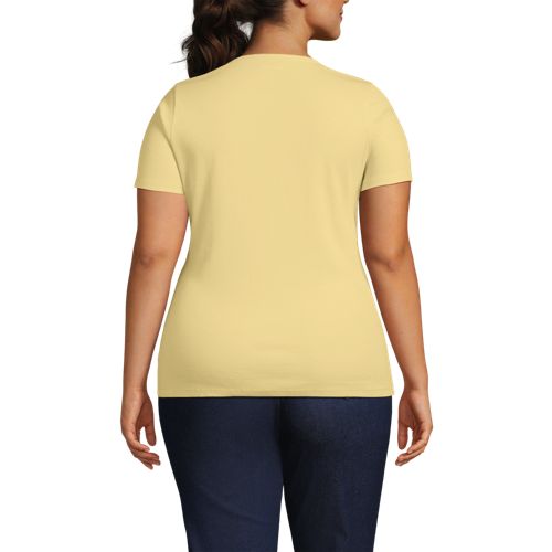  Lands' End Feinripp-shirt Mit Rundhalsausschnitt Und Kurzen ärmeln, Damen, Größe:48-50 Plus, Gelb, Baumwolle/elasthan, By Lands' End 