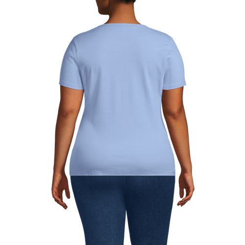  Lands' End Feinripp-shirt Mit Rundhalsausschnitt Und Kurzen ärmeln, Damen, Größe:48-50 Plus, Blau, Baumwolle/elasthan, By Lands' End 