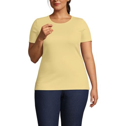  Lands' End Feinripp-shirt Mit Rundhalsausschnitt Und Kurzen ärmeln, Damen, Größe:48-50 Plus, Gelb, Baumwolle/elasthan, By Lands' End 