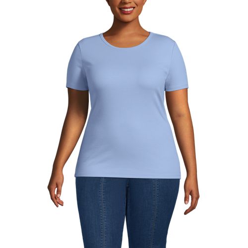  Lands' End Feinripp-shirt Mit Rundhalsausschnitt Und Kurzen ärmeln, Damen, Größe:48-50 Plus, Blau, Baumwolle/elasthan, By Lands' End 