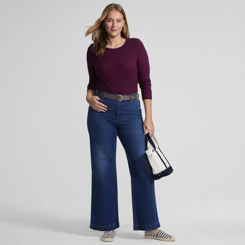 Womens Long Sleeve Micro Rib Top, Women, size: 2X, plus, Purple, Cotton/Spandex, by Lands' End