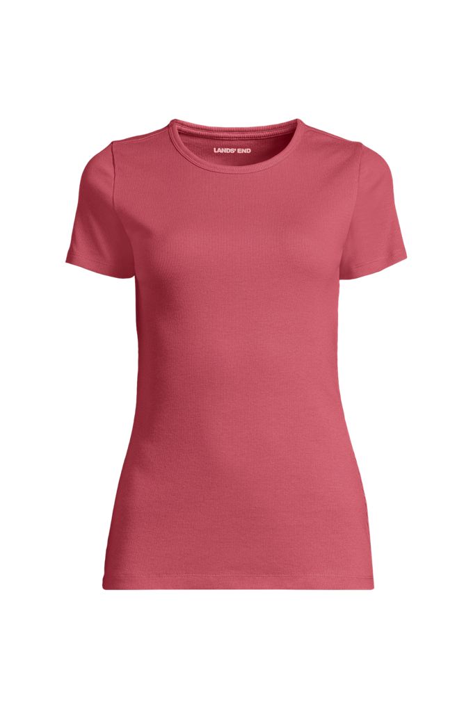 Lands' End Women's Petite Micro Rib T-shirt In Red