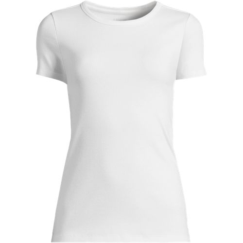 Micro Rib Crew Neck T-shirt, Women, size: 2XL, plus, White, Cotton/Spandex, by Lands' End