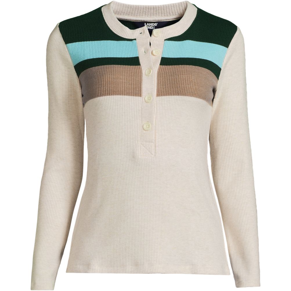 Women's Plus Size Long Sleeve Cozy Rib Henley Top | Lands' End
