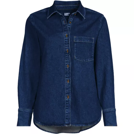 Women's Plus Size Soft Denim Twill Button Front Shirt - primary