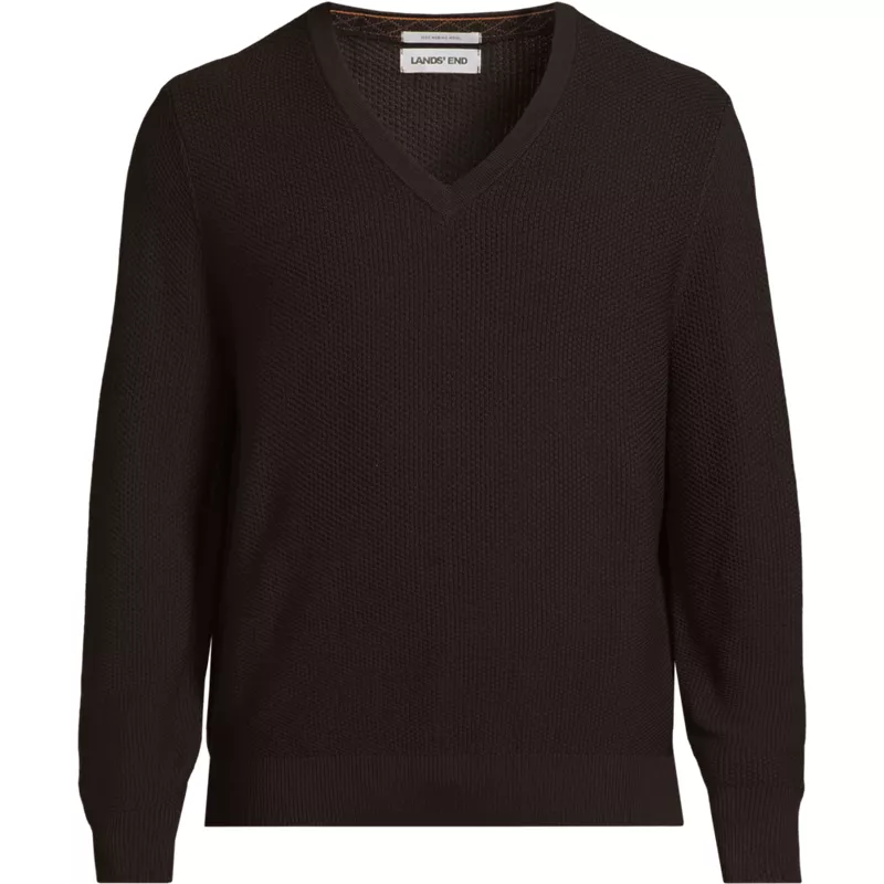 Men's Long Sleeve Washable Merino Wool V-neck Sweater, Front