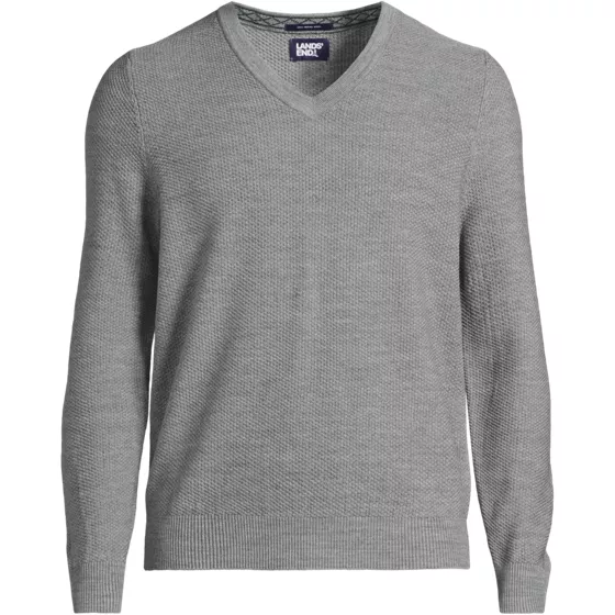 Men's Long Sleeve Washable Merino Wool V-neck Sweater - primary