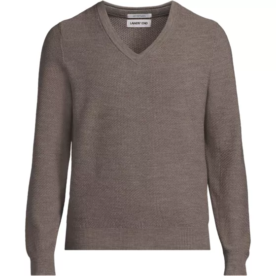 Men's Long Sleeve Washable Merino Wool V-neck Sweater - primary