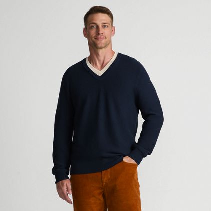 Men's Long Sleeve Washable Merino Wool V Neck Sweater - image 2