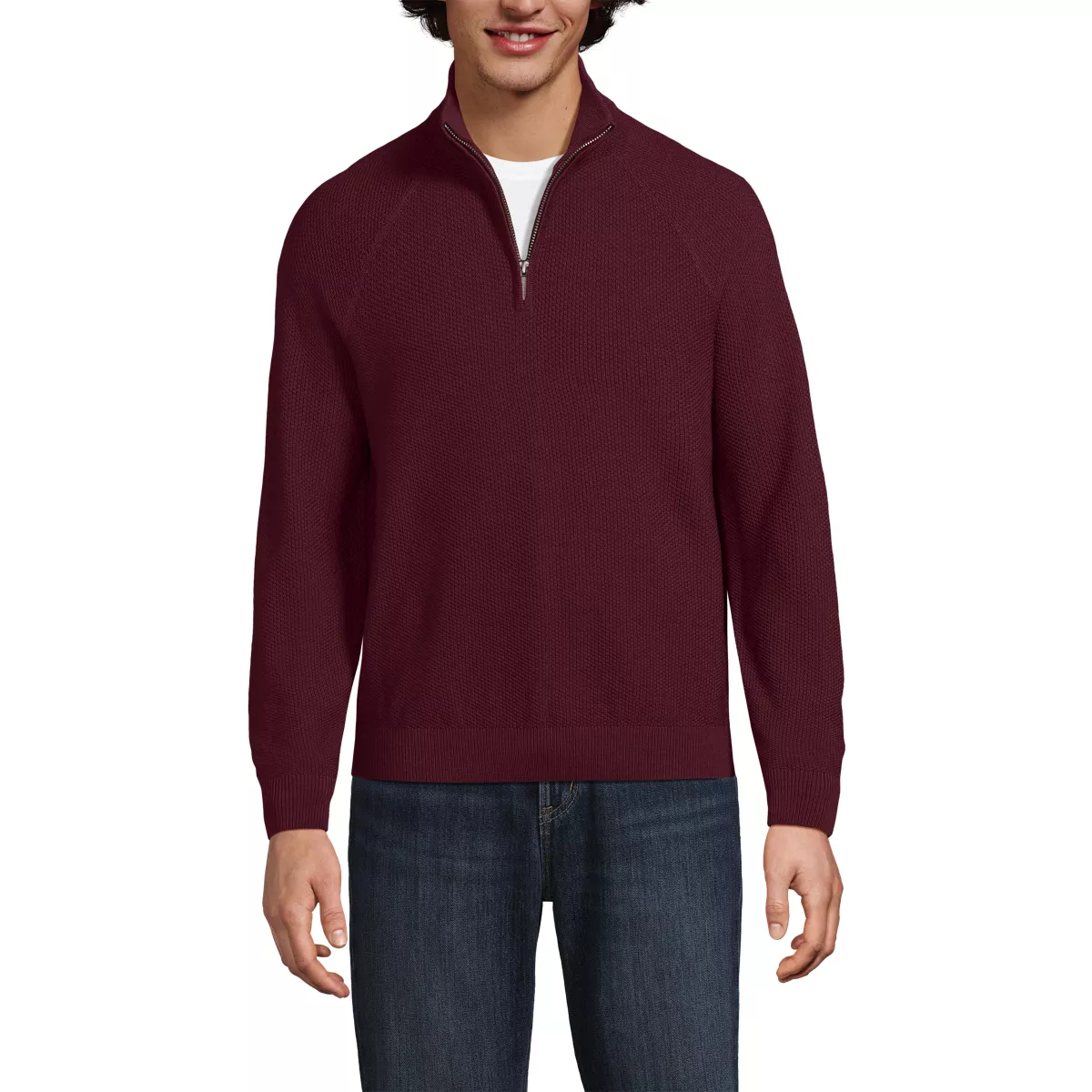 Men's Long Sleeve Washable Merino Wool Quarter Zip Sweater