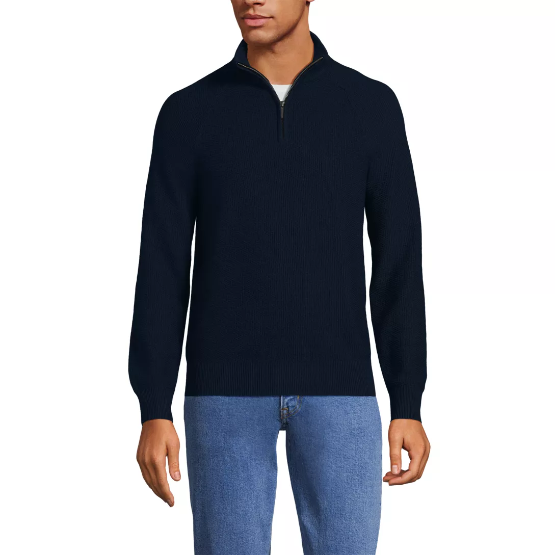 Men's Long Sleeve Washable Merino Wool Quarter Zip Sweater