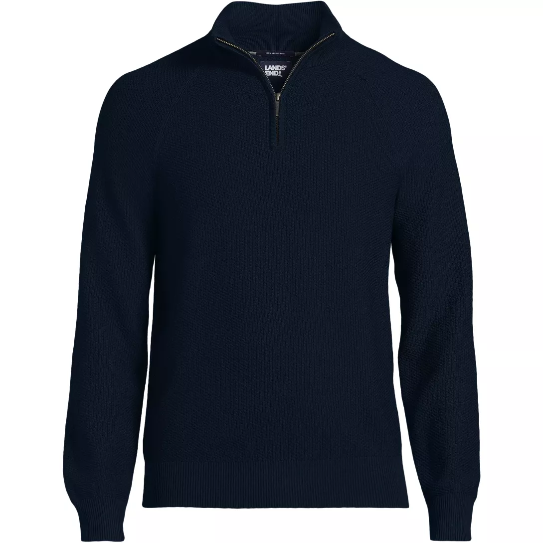 Men's Long Sleeve Washable Merino Wool Quarter Zip Sweater