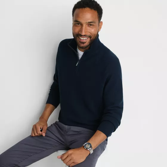 Men's Long Sleeve Washable Merino Wool Quarter Zip Sweater - primary