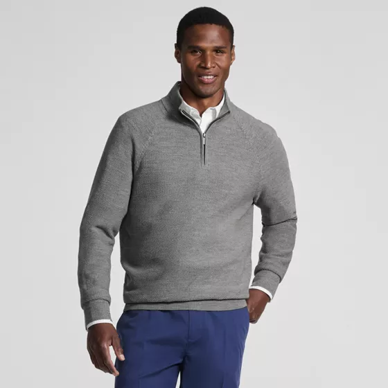 Men's Long Sleeve Washable Merino Wool Quarter Zip Sweater - primary