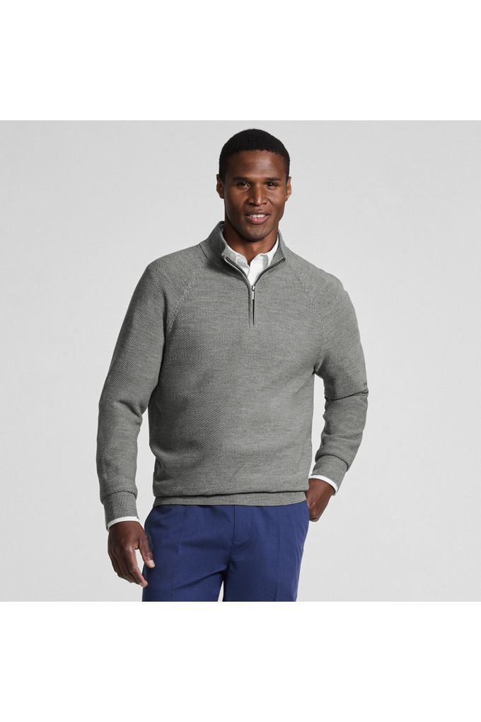 Men's Long Sleeve Washable Merino Wool Quarter Zip Sweater - Lands' End - Gray - M