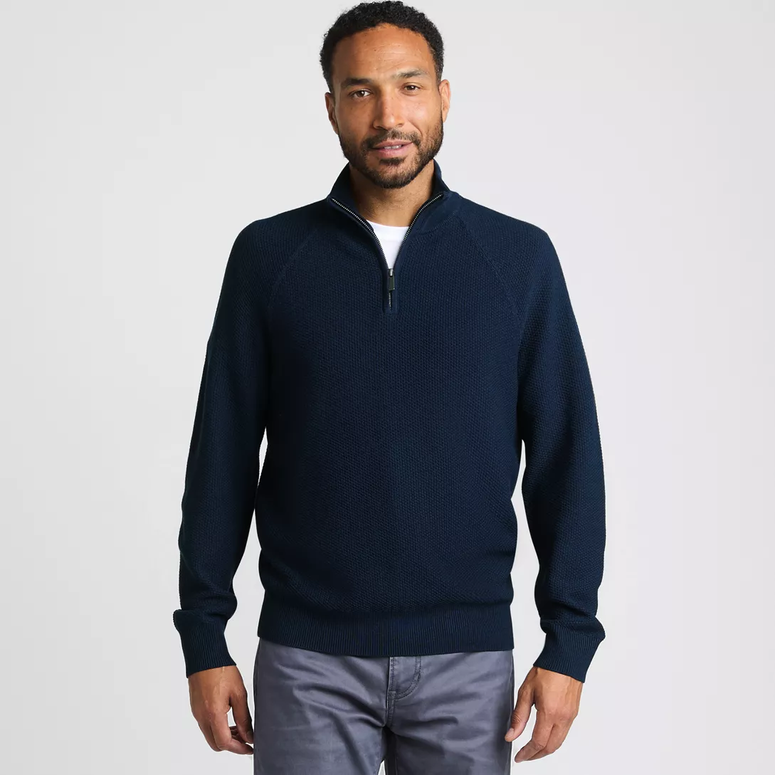 Men's Long Sleeve Washable Merino Wool Quarter Zip Sweater
