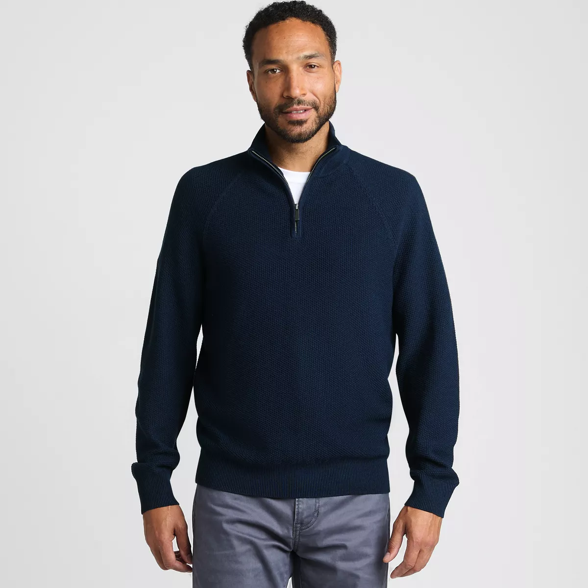 Men's Long Sleeve Washable Merino Wool Quarter Zip Sweater